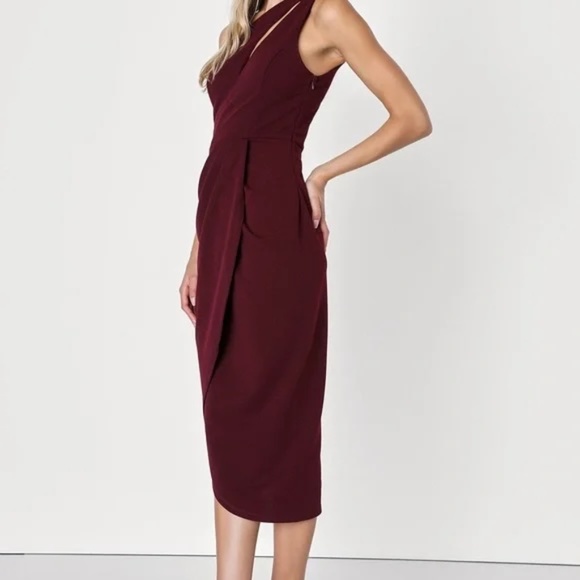 Lulus Burgundy One-Shoulder Asymmetrical Dress - M - Picture 3 of 6